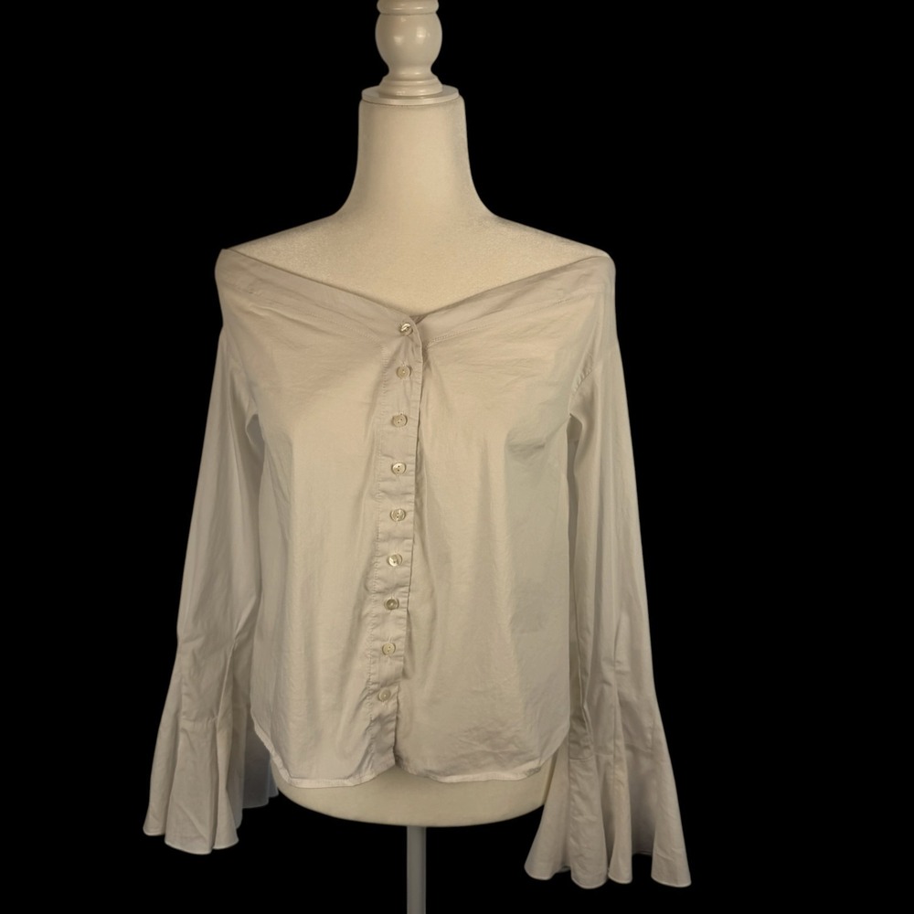 FREE PEOPLE Off Shoulder Blouse Top White Small Peasant Pirate Ren Faire Buttons
